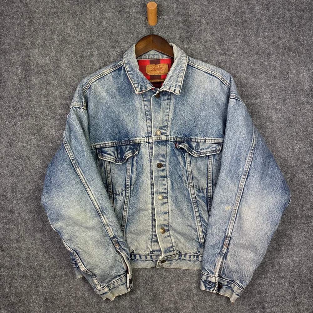Levi's Denim Trucker Jacket Mens XL Blue Flannel Lined 70417 0814 Vintage USA